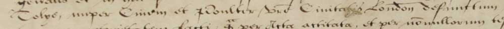 Image of extract of the Signification of Excommunication for John Tolye, which reads '[John] Tolye, lately a citizen and poulter of the City of London, deceased…'