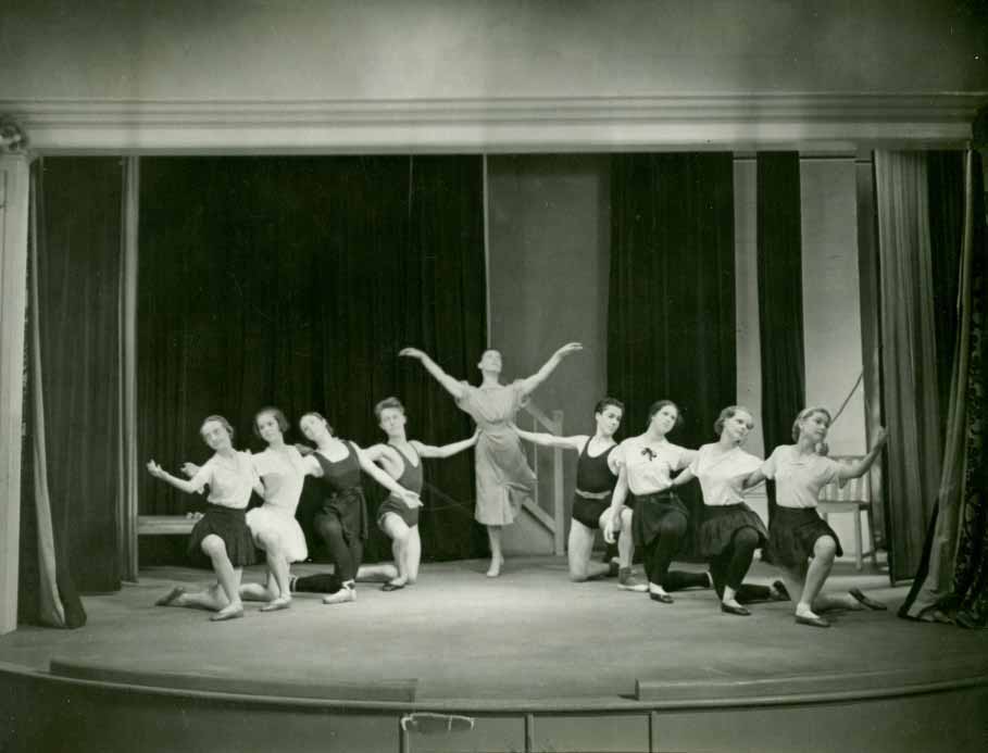 Photograph of Marie Rambert and pupils on stage