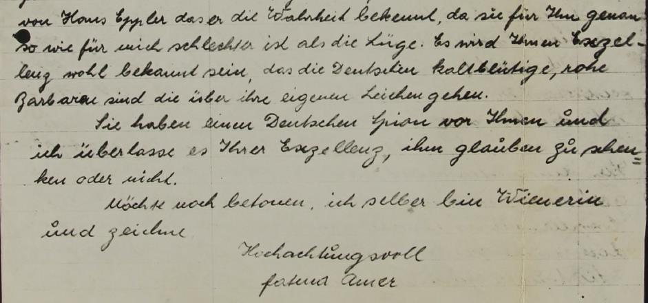 Image of an excerpt of Frau Amer's handwritten letter to Mustafa el-Nahhas Pasha