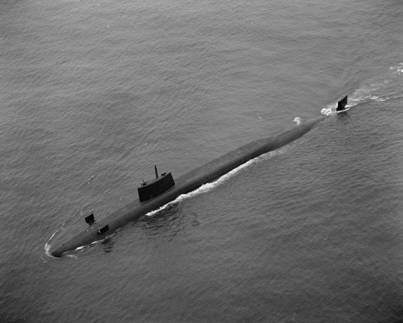 Image of HMS Resolution breaking the surface of the sea