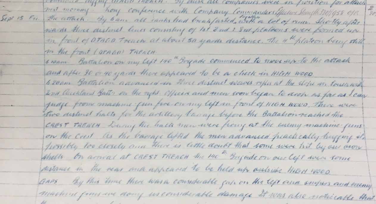 Image of a handwritten entry from the 2 Battalion Otago Regiment War Dairy