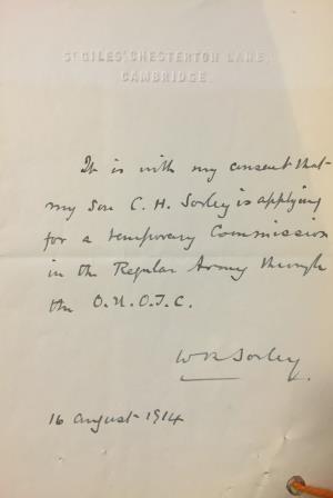 Letter from Sorley's father