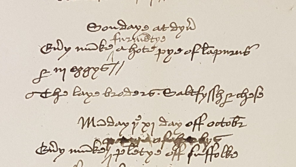Image of an excerpt of a handwritten account of allowance for meals at the London Charterhouse in 1535
