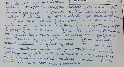 Image of the handwritten complaint of racial discrimination by Lorne Horsford