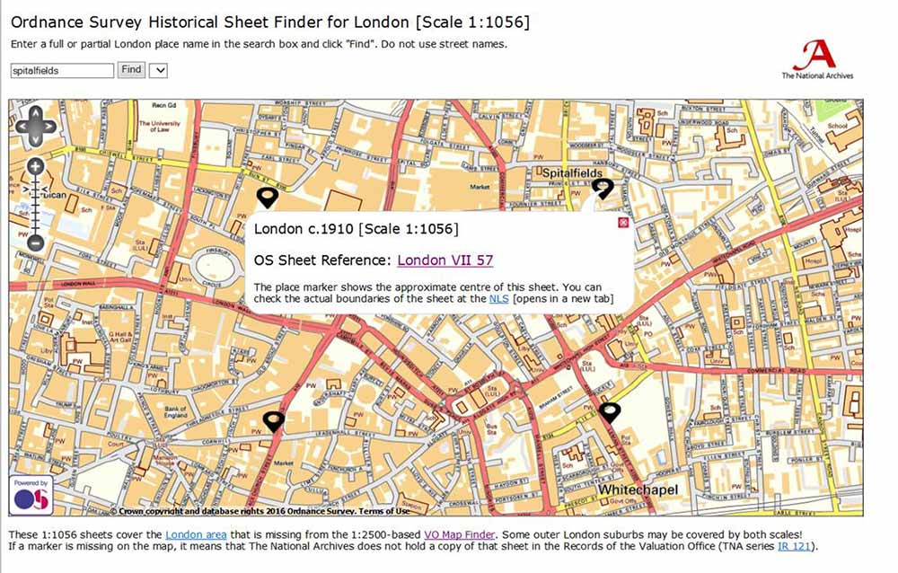 The new London Valuation Office map tool presents results for the area of Spitalfields in the Jewish East End