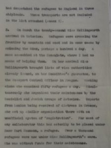 Page of typed report on the question of refugees from Czechoslovakia