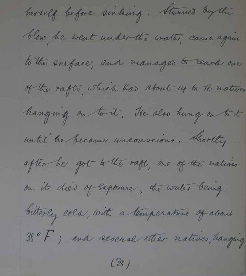 Handwritten account of evidence given by Captain Yardley