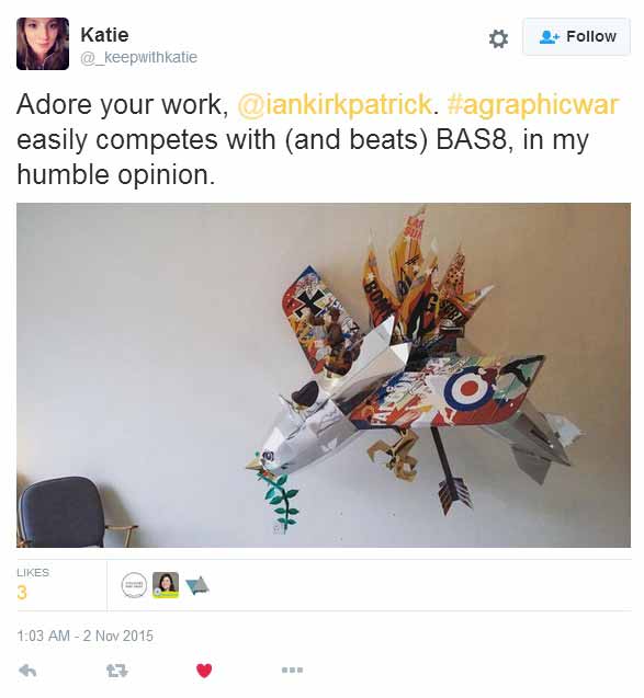 Screenshot of a Tweet praising Ian's sculpture