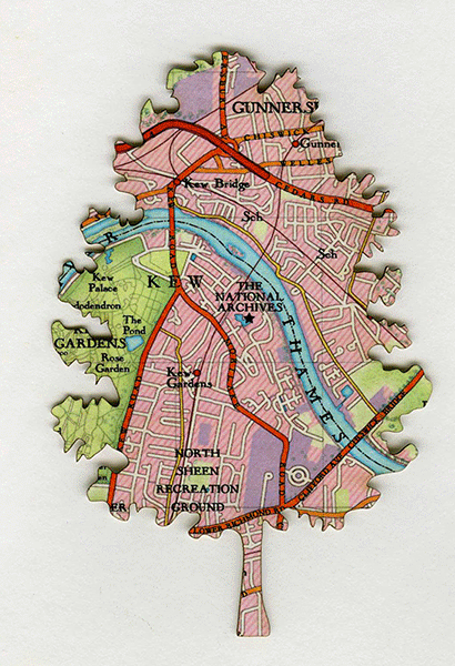 Map of Kew area cut into a tree shape