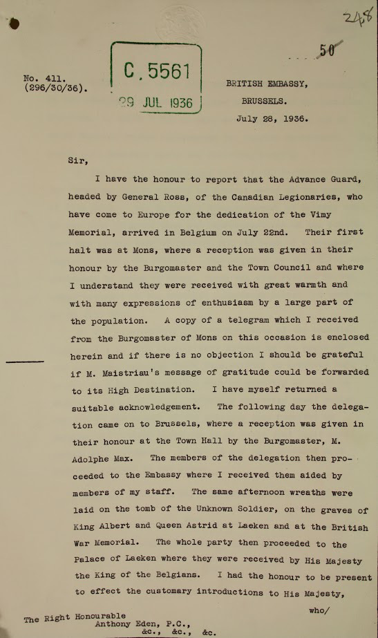 A two-page, typewritten letter outlining the highlights about the Canadian delegation during their tour.