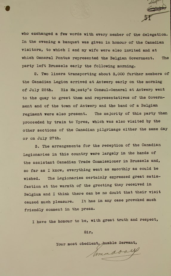 A two-page, typewritten letter outlining the highlights about the Canadian delegation during their tour.