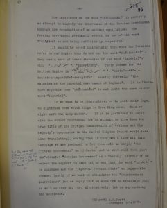 Page of Trott’s memorandum on the change of titles requested by the Persians, and its importance