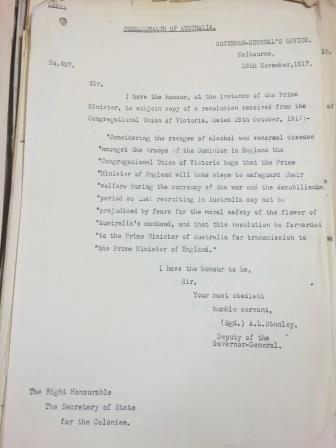 Letter from the Governor General's Office, Melbourne, 26 November 1917
