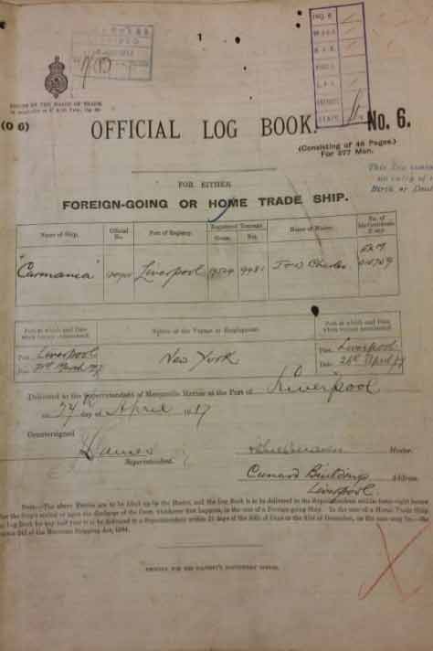 Front page of a log book