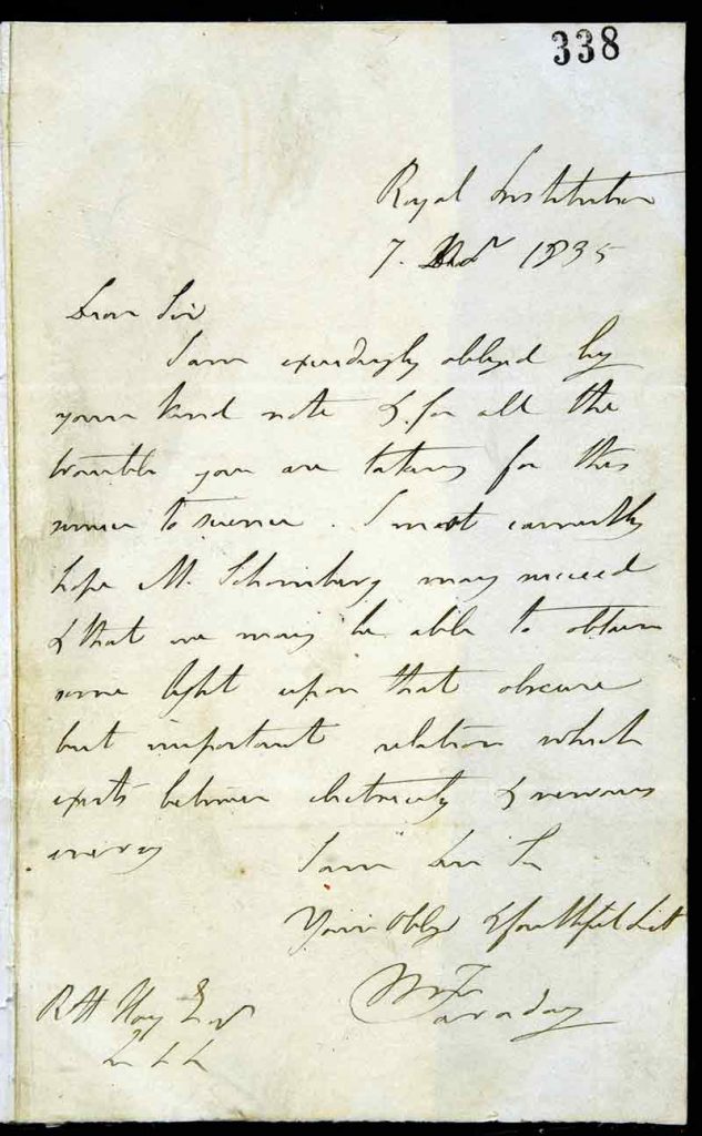 Michael Faraday's letter to the Colonial Office (CO 323/174)