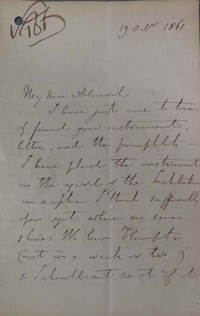 Letter from Michael Faraday to Admiral Fitzroy (catalogue reference: BJ 7/34)