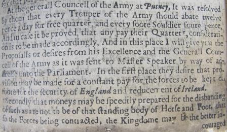 ‘The Moderate Intelligencer’: Council of the Army at Putney, request for payment [of arrears] and free quarter (catalogue reference SP 9/246/32/296)