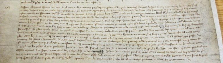 Deposition of Geoffrey Chaucer in the Scrope vs. Grosvenor case in the Court of Chivalry (catalogue reference: C 47/6/2 m.33)