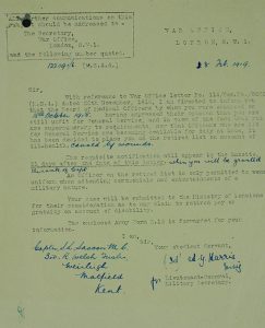 Letter informing Sassoon that he was to be put on the retired list