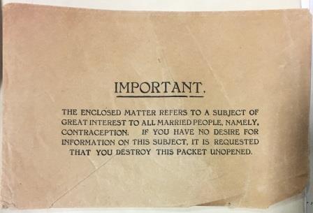 Image of an envelope in which publications containing birth control advice were sent. This one is targeted at married couples, while another example is addressed to the 'Master of the House'. 1931-1934. Catalogue reference: HO 45/15753
