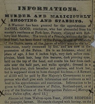 Article from the Police Gazette reporting the crime
