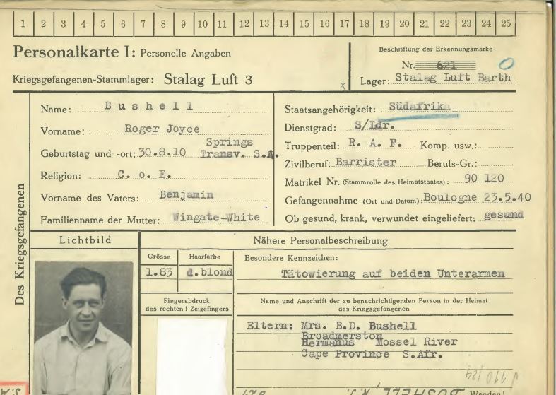 WO 416/47/197: Prisoner of War card for Roger Joyce Bushell