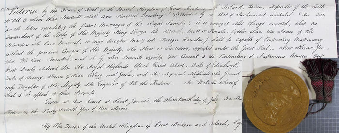 Queen Victoria's Warrant for the marriage of Duke of Edinburgh. 