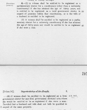 A draft copy of the clauses giving votes to women presented to Cabinet in May 1917, before the Bill entered parliament. Catalogue reference: CAB 24/12/55