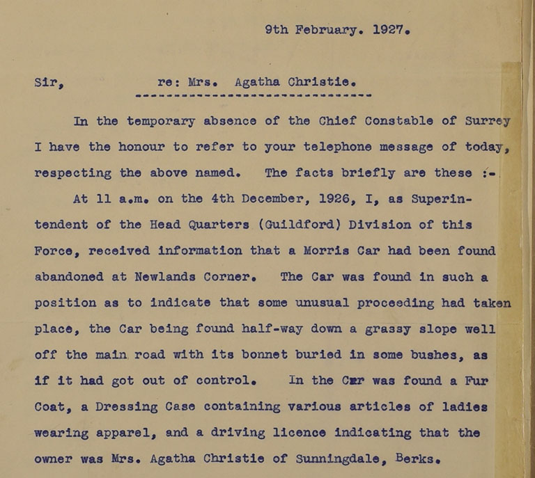 File relating to the 11-day disappearance of Agatha Christie (catalogue reference; HO 45/25904)