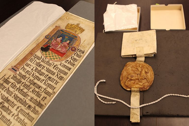 Coram Rege Rolls (KB 27/1185/2) and Great Seal of Henry VIII, 1544, (E 328/408)