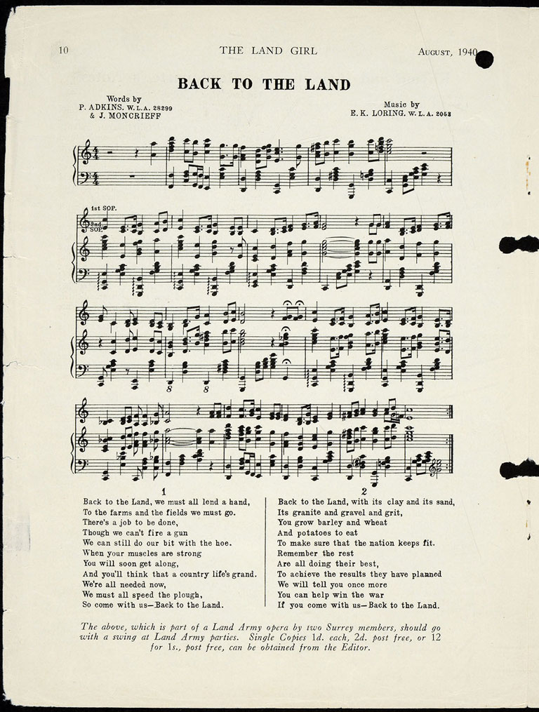 Sheet music from The Land Girl (catalogue reference: MAF 59/21)