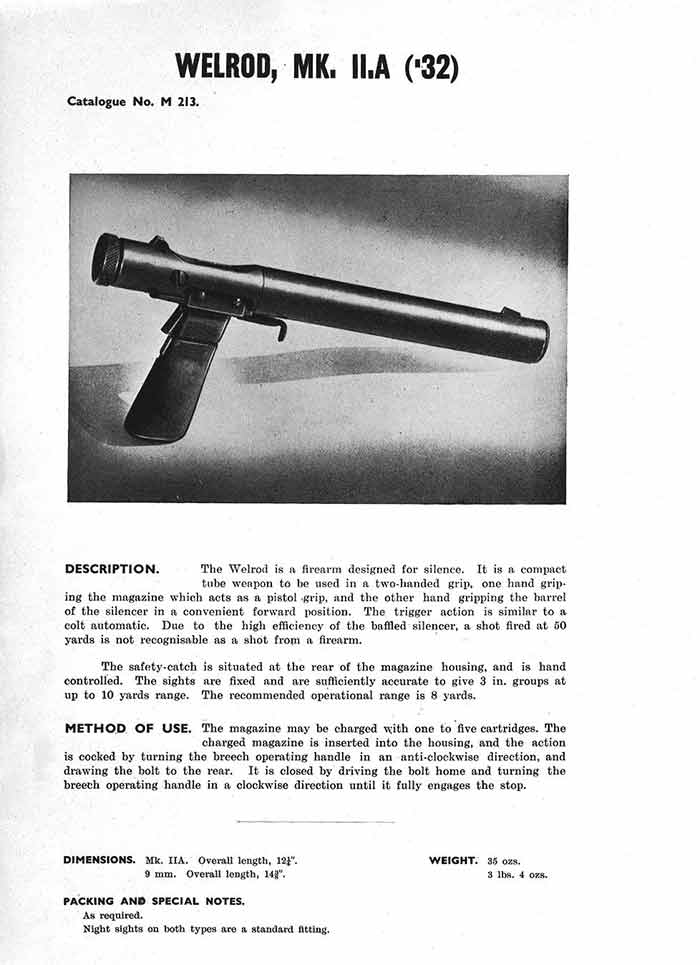Welrod firearm, MK. II.A ('32) Catalogue no. M 213, 1944. Catalogue ref: HS 7/28
