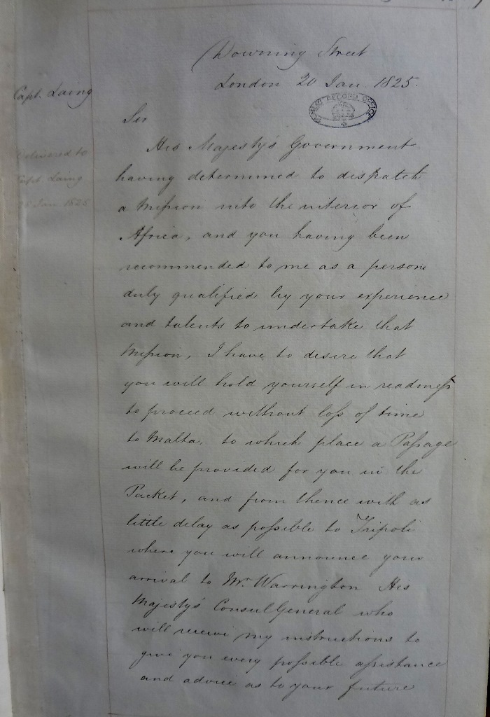 Laing’s instructions, 20 January 1825 (catalogue reference: CO 392/3) 
