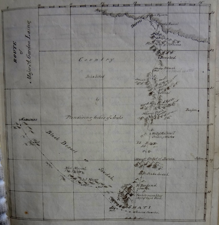 Laing’s sketch of his route to Ghadames, 1825 (catalogue reference CO 2/15)