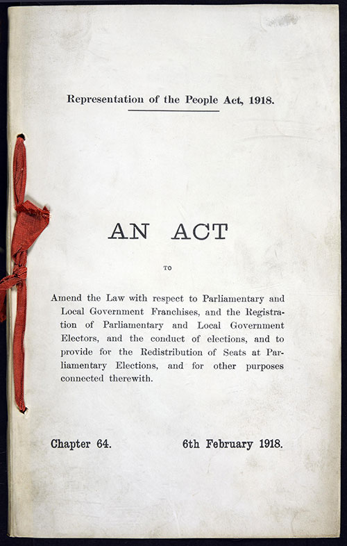 Cover of the Representation of the People Act 1918. Catalogue reference: C 65/6385
