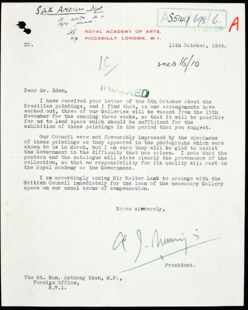 Response to Anthony Eden’s letter. Catalogue reference: FO 371/37862