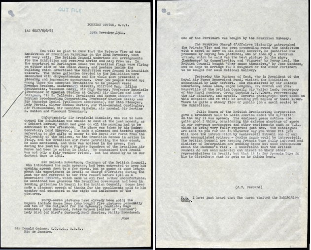 Copy of an out-letter correspondence which summarises the private view. Catalogue reference: FO 371/37862. 
