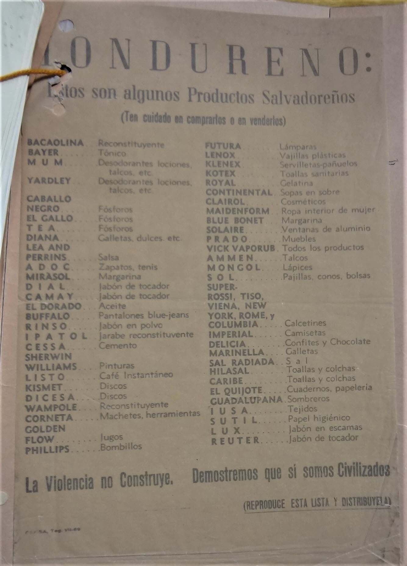Handbill circulated in Honduras, urging people to boycott Salvadoran products, 1969 (catalogue reference: FCO 7/1212)