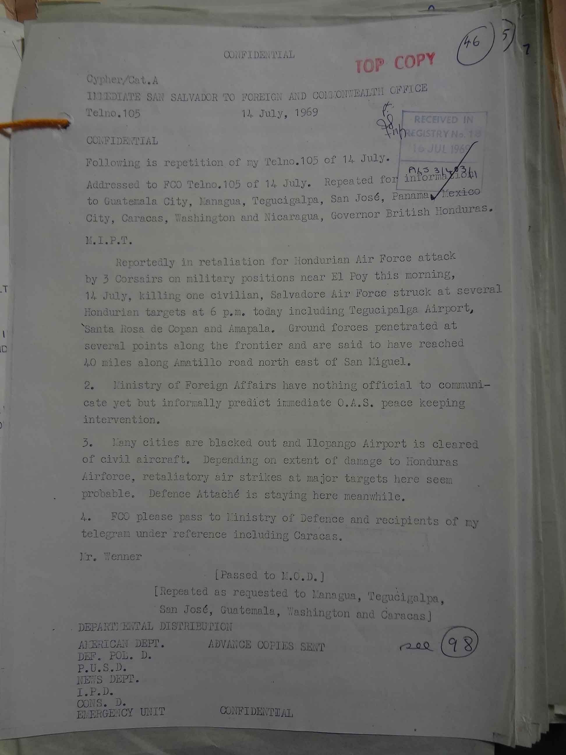 Telegram from Michael Wenner to the FCO, 14 July 1969 (catalogue reference: FCO 7/1210)
