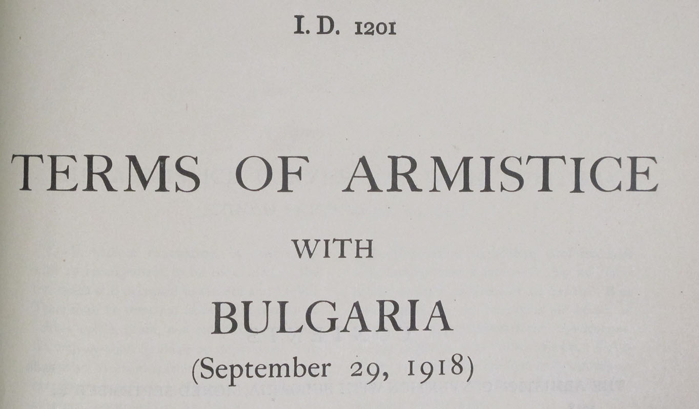 Terms of armistice with Bulgaria. TNA reference ADM 116/1931