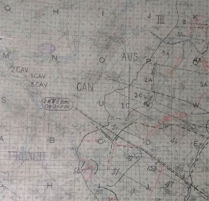 Section of map outlining Allied objectives for Battle of Amiens. WO 153/310
