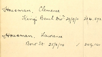 Clemence Housman as listed in the Home Office Index of Suffragettes. Reference: HO 45/24665.