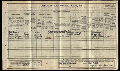 Edith Bateson as listed on the 1911 census, as 44, head of the household and a Professional Artist & Hon Secretary to a local Federation for Women's Suffrage. 