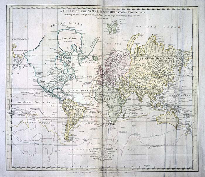The World, showing Captain Cook's voyages, published by William Faden, 1778. Catalogue reference: FO 925/4027B