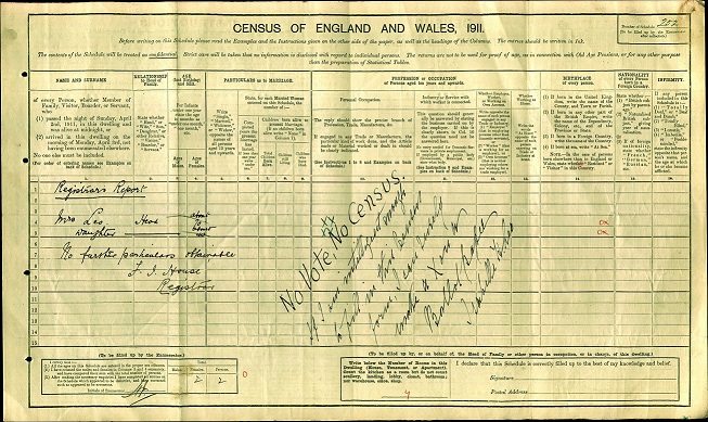 Census form of Isabella Leo, Paddington, London. Annotated with the words: ‘No vote No Census. If I am intelligent enough to fill in this census form, I am surely intelligent enough to make a X on a ballot paper.’ Reference: RG 14/30.