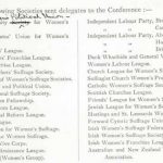 List of many suffrage societies sending delegates to a conference regarding force-feeding. Reference: HO 45/17879.