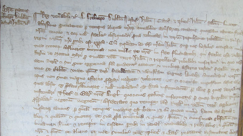 E 159/92, rot. 177, Memoranda roll 12 Edward II (1318-19), ordering the Treasurer of the Dublin Exchequer to investigate the costs of Roger Mortimer as the king’s lieutenant of Ireland