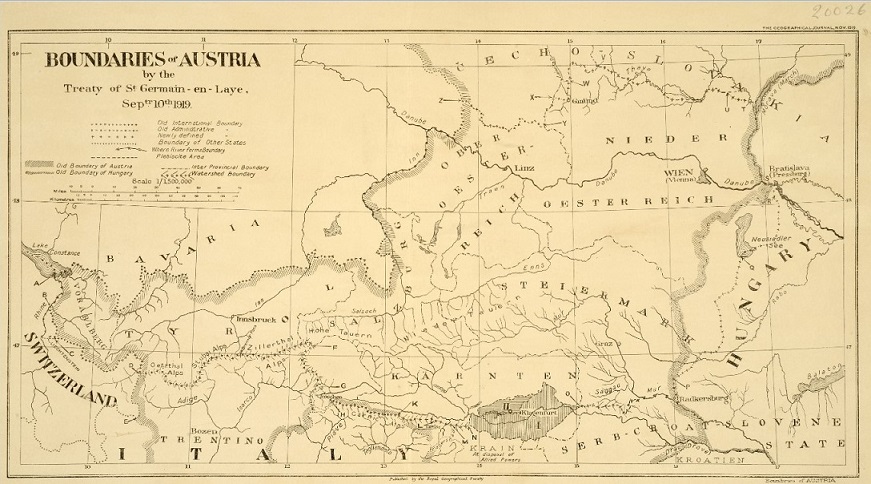 Boundaries of Austria by the Treaty of St. Germain-en-Laye, 10 September 1919. TNA reference: FO 925/2026