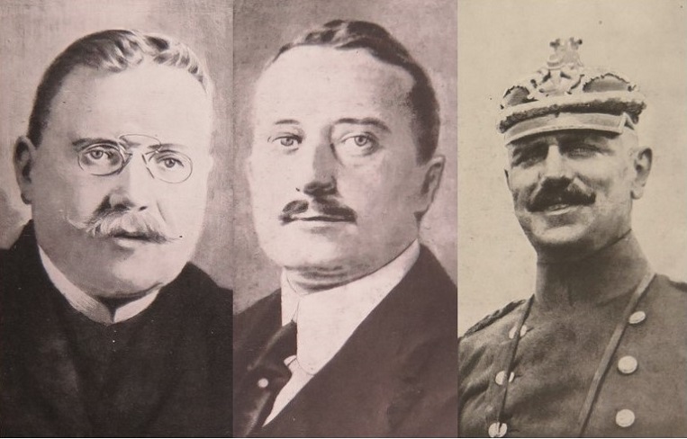 Erzberger, Oberndorf and Winterfeld, the principal German negotiators at Compiègne. Catalogue ref: ZPER 34/153