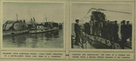 Image of surrendered submarines at Harwich from an article in the Illustrated London News, 30 November 1918. Catalogue reference: ZPR 34/153